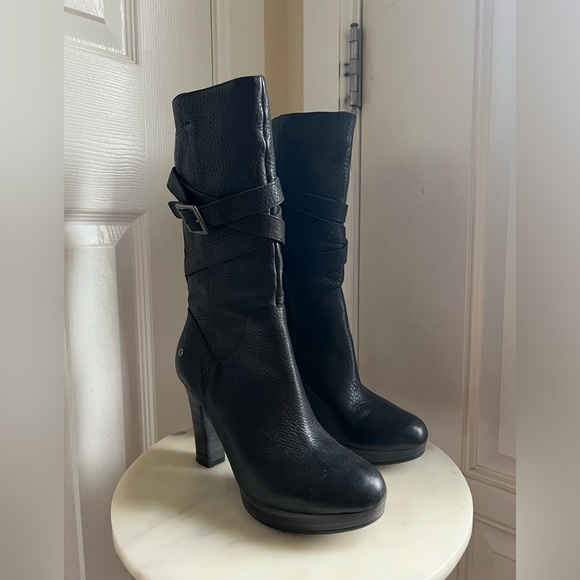 UGG Jardin Platform Boots Black Leather Buckle Straps Side Zip - Picture 7 of 12